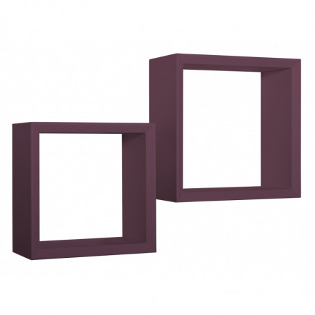 Set di 2 Mensole da Muro, Cubi Arredo, Mensole Cubo, Cubi da Parete, Cubi Portaoggetti, Viola Melanzana 35x35 p15,5 cm, e 30x30 p15,5 cm - Ginevra