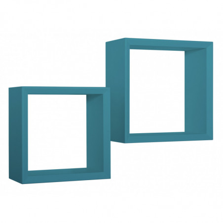 Set di 2 Mensole da Muro, Cubi Arredo, Mensole Cubo, Cubi da Parete, Cubi Portaoggetti, Blu Atollo 35x35 p15,5 cm, e 30x30 p15,5 cm - Ginevra