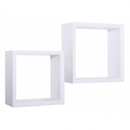 Set di 2 Mensole da Muro, Cubi Arredo, Mensole Cubo, Cubi da Parete, Cubi Portaoggetti, Bianco 35x35 p15,5 cm, e 30x30 p15,5 cm - Ginevra
