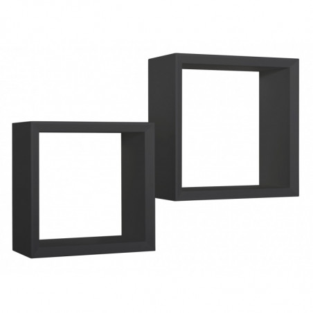 Set di 2 Mensole da Muro, Cubi Arredo, Mensole Cubo, Cubi da Parete, Cubi Portaoggetti, Nero 35x35 p15,5 cm, e 30x30 p15,5 cm - Ginevra