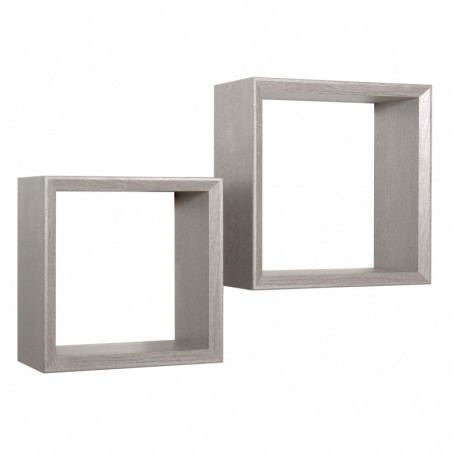 Set di 2 Mensole da Muro, Cubi Arredo, Mensole Cubo, Cubi da Parete, Cubi Portaoggetti, Rovere Grigio Nuovo 35x35 p15,5 cm, e 30x30 p15,5 cm - Ginevra