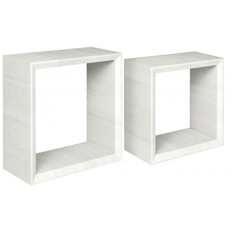 Set di 2 Mensole da Muro, Cubi Arredo, Mensole Cubo, Cubi da Parete, Cubi Portaoggetti, Rovere Sbiancato 35x35 p15,5 cm, e 30x30 p15,5 cm - Ginevra