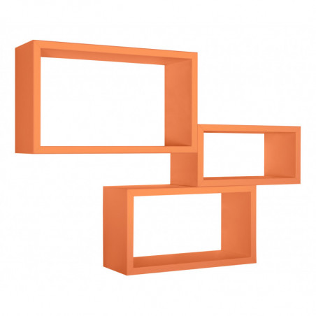 Set di 3 Mensole da Muro, Libreria Sospesa, Libreria Parete, Scaffale Parete, Arancione, 45x27 p15,5 cm, 40x22 p15,5 cm e 35x17 p15,5 cm - Trittico