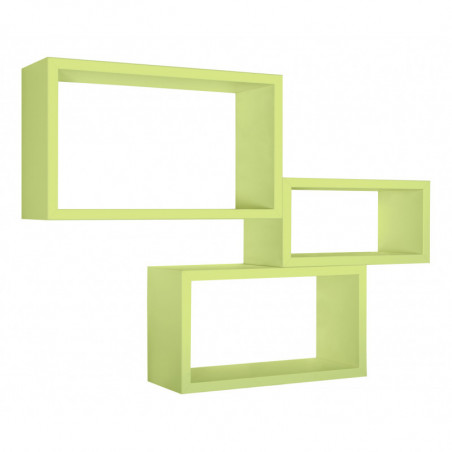Set di 3 Mensole da Muro, Libreria Sospesa, Libreria Parete, Scaffale Parete, Verde, 45x27 p15,5 cm, 40x22 p15,5 cm e 35x17 p15,5 cm - Trittico