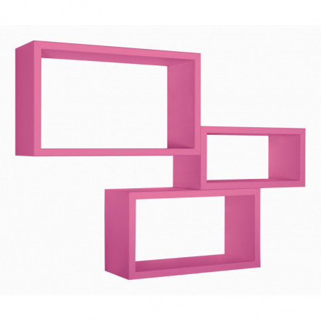 Set di 3 Mensole da Muro, Libreria Sospesa, Libreria Parete, Scaffale Parete, Fuxia, 45x27 p15,5 cm, 40x22 p15,5 cm e 35x17 p15,5 cm - Trittico
