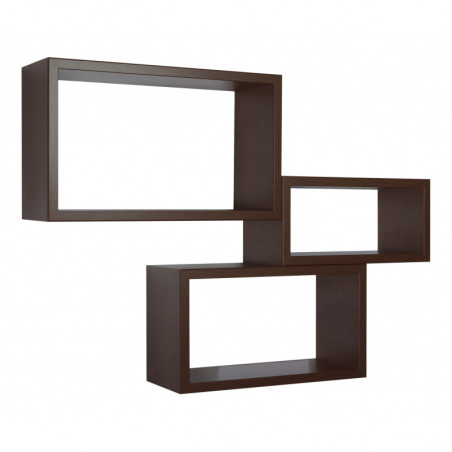 Set di 3 Mensole da Muro, Libreria Sospesa, Libreria Parete, Scaffale Parete, Wengè, 45x27 p15,5 cm, 40x22 p15,5 cm e 35x17 p15,5 cm - Trittico