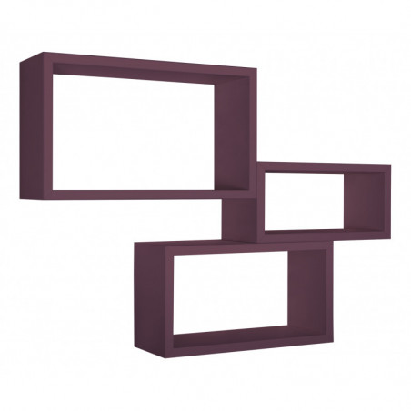 Set di 3 Mensole da Muro, Libreria Sospesa, Libreria Parete, Scaffale Parete, Viola Melanzana, 45x27 p15,5 cm, 40x22 p15,5 cm e 35x17 p15,5 cm - Trittico