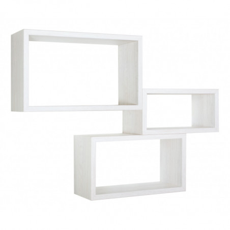 Set di 3 Mensole da Muro, Libreria Sospesa, Libreria Parete, Scaffale Parete, Rovere Sbiancato, 45x27 p15,5 cm, 40x22 p15,5 cm e 35x17 p15,5 cm - Trittico