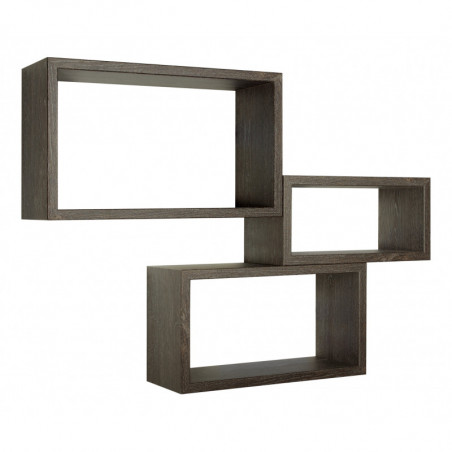 Set di 3 Mensole da Muro, Libreria Sospesa, Libreria Parete, Scaffale Parete, Rovere Scuro, 45x27 p15,5 cm, 40x22 p15,5 cm e 35x17 p15,5 cm - Trittico