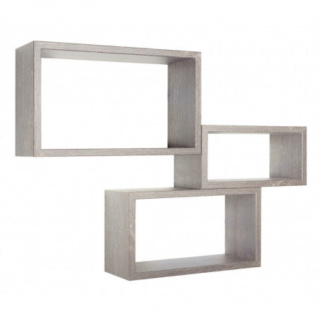 Set di 3 Mensole da Muro, Libreria Sospesa, Libreria Parete, Scaffale Parete, Rovere Grigio Nuovo, 45x27 p15,5 cm, 40x22 p15,5 cm e 35x17 p15,5 cm - Trittico