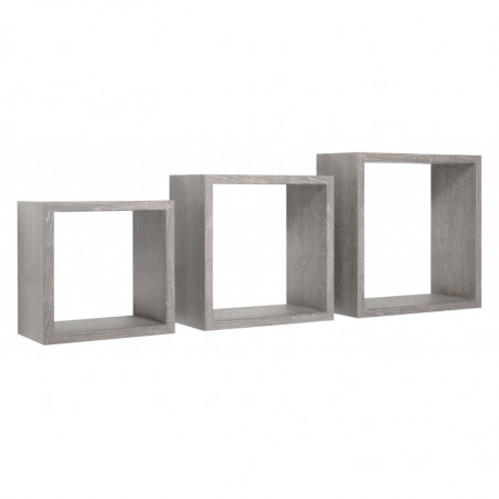 Set di 3 Mensole da Muro, Cubi Arredo, Mensole Cubo, Cubi da Parete, Rovere Grigio Nuovo, 35x35, 30x30 e 25x25 p15,5 cm - Incubo