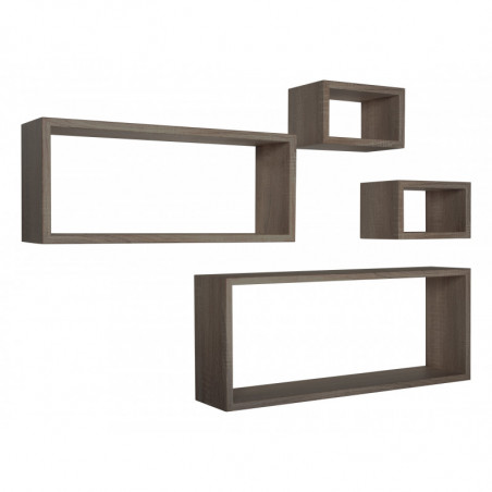 Set 4 Mensole da Muro, Pensile Bagno, Mensola Parete, Scaffale Parete, Noce Segato, 75x30 p15,5 cm, 60x25 p15,5 cm e 2 da 25x15 p15,5 cm - Merlino