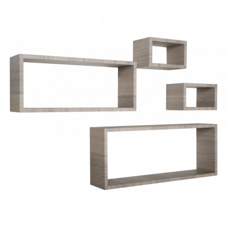 Set 4 Mensole da Muro, Pensile Bagno, Mensola Parete, Scaffale Parete, Rovere Moka, 75x30 p15,5 cm, 60x25 p15,5 cm e 2 da 25x15 p15,5 cm - Merlino