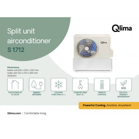 Condizionatore split – S1712 12 000 BTU (~3,9 kW) Inverter classe A++/A+ Wi-Fi – Qlima