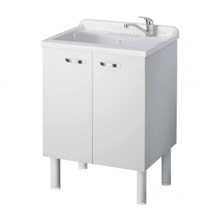 Lavatoio lavapanni bianco in nobilitato idrofugo 60x60 cm con vasca in polipropilene e maniglie cromate – da interno – Negrari