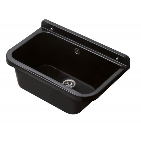 Pilozzo a muro da esterno 55x34 cm con troppopieno – Nero – Giardino e garage – Kit di montaggio e scarico – Negrari