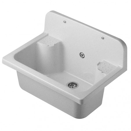 Pilozzo a muro da esterno 56x37 cm – Marmo – Doppia vasca laterale – Giardino e garage – Kit di montaggio e scarico – Negrari