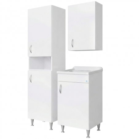 Mobile lavanderia lavatoio in nobilitato idrofugo 45x50 con colonna e pensile – Bianco da interno – Negrari