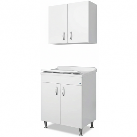 Composizione lavanderia con lavatoio 60x50 cm e pensile – Bianco – Legno idrofugo – Negrari