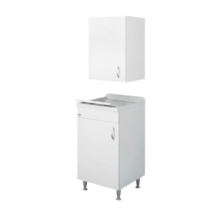 Composizione lavanderia con lavatoio 45x50 cm e pensile – Bianco – Legno idrofugo – Negrari