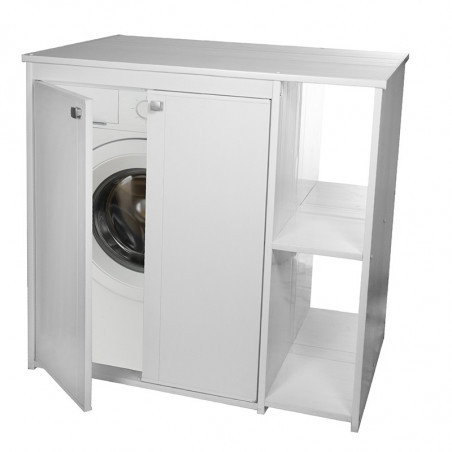 Negrari Mobile Coprilavatrice in resina PVC, Resistente all'umidità, Kit di fissaggio a muro incluso, Mobile porta oggetti, Interno e Esterno, L95 x P60 x H94 cm, Bianco