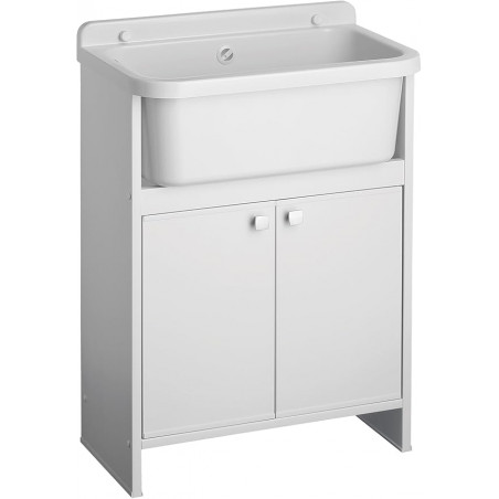Negrari Lavatoio Salvaspazio in Resina, Vasca resistente agli acidi, Resistente all'umidità, Kit di scarico incluso, Interno e Esterno, L55 x P35 x H80 cm, Bianco