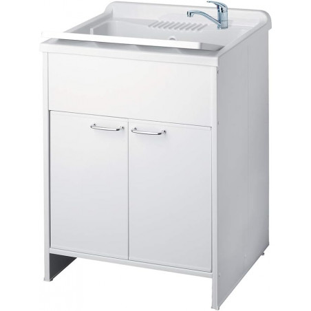 Negrari Lavatoio Lavapanni in Resina, Resistente all'umidità, Vasca resistente agli acidi, Kit di scarico incluso, Interno e Esterno, L60 x P60 x H85 cm, Bianco