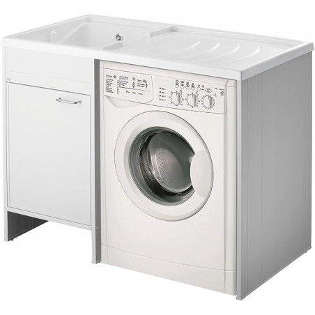 Negrari Coprilavatrice con Lavatoio in Resina, Reversibile, Vasca resistente agli acidi di uso comune, Resistente all'umidità, Kit di scarico incluso, Interno e Esterno, Bianco