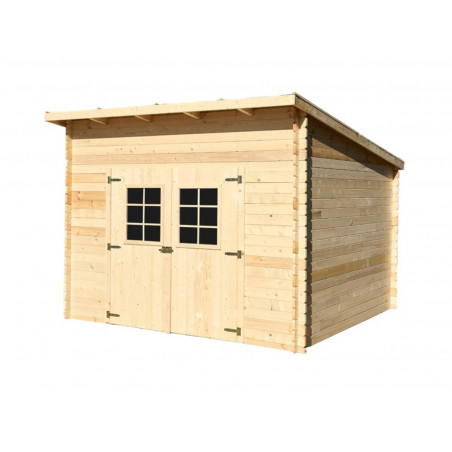 Casetta in legno da giardino con tetto monopendenza – 300x300 cm – tavole 28 mm, copertura bituminosa e ampia porta vetrata – LA3030.02 Foresta