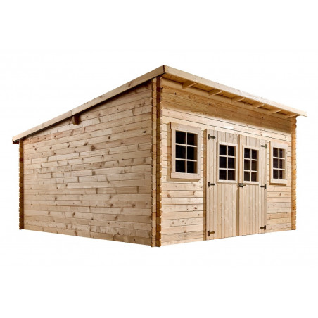 Casetta in legno da giardino con tetto monopendenza – 400x400 cm – tavole 28 mm, porta finestrata – LA4040.02 Foresta