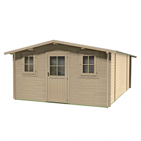 Casetta in legno da giardino 398x496 cm – Pareti 25 mm – Porta e finestra – Ampia superficie interna – Abete naturale