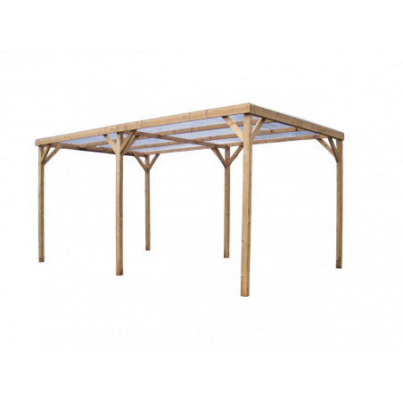 Pergola da giardino in legno termo-trattato 302x500 cm – carport tettoia auto con tetto PVC trasparente – pali 70x80 mm – TH3051S2 Foresta