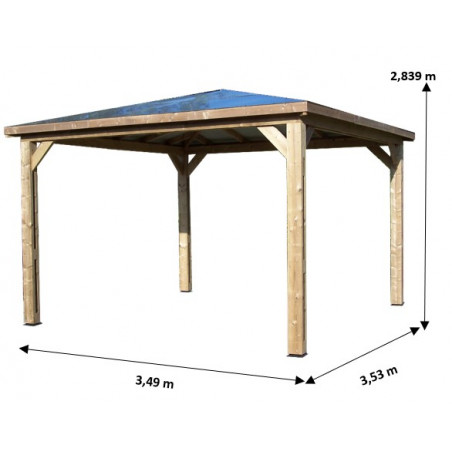 Gazebo pool house da giardino in legno termotrattato 379x379 cm – tetto in pannelli ACP – senza pareti – THB3535.0 Foresta