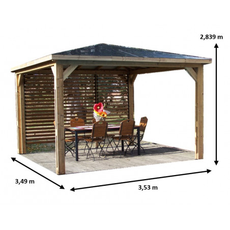 Gazebo pool house da giardino in legno termotrattato 379x379 cm – tetto ACP – parete con ventelle mobili – THB3535.V Foresta