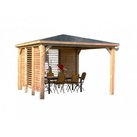 Gazebo pool house da giardino in legno termotrattato 379x379 cm – tetto ACP – 2 pareti con ventelle mobili – THB3535.VV Foresta