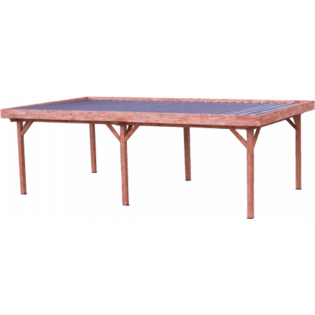 Gazebo da giardino in legno lamellare 372x714 cm – carport con tetto piano in acciaio zincato – 6 pali 120x120 mm – OM3570.0 Foresta