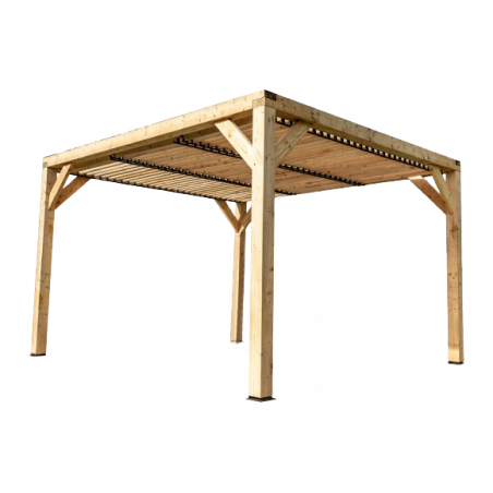Pergola da giardino in legno lamellare 340x312 cm – gazebo con tetto a ventelle orientabili – pali 120x120 mm – VT3431T Foresta