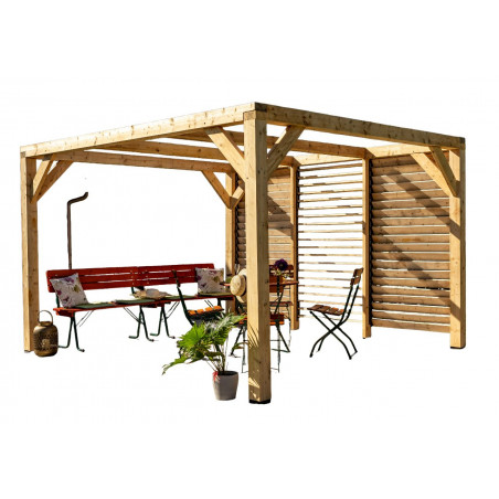 Pergola da giardino in legno lamellare 340x312 cm – gazebo con ventelle mobili su parete – pali 120x120 mm – VT3431V Foresta