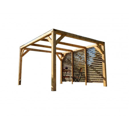 Pergola da giardino in legno 339x360 cm – Tettoia con paravista regolabile – Senza copertura – VT3436V Foresta