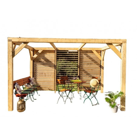 Pergola da giardino in legno Douglas 340x312 cm – gazebo con ventelle mobili su una parete – pali 120x120 mm – VTDO3431V Foresta