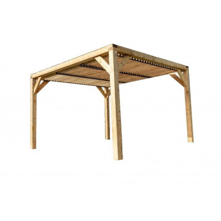 Pergola da giardino in legno 339x360 cm – Tettoia con doghe orientabili tetto – Abete naturale – VTDO3436T Foresta