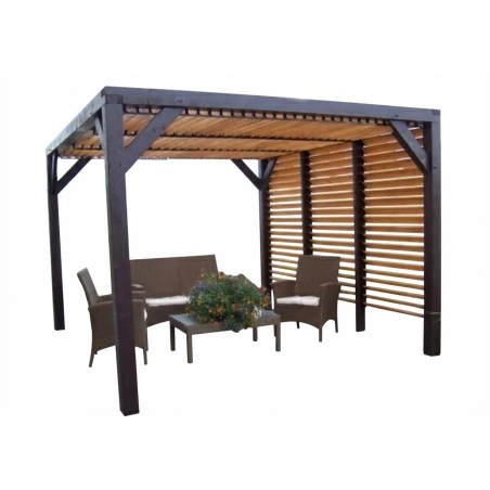 Pergola da giardino in legno 339x360 cm – Tettoia con doghe regolabili tetto e lato  – Abete naturale – VTDO3436 Foresta