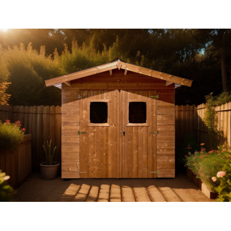 Casetta da giardino in legno termo-trattato – 235x215 cm – tavole 28 mm, tetto in acciaio zincato e struttura preassemblata – THA2421.02T Foresta