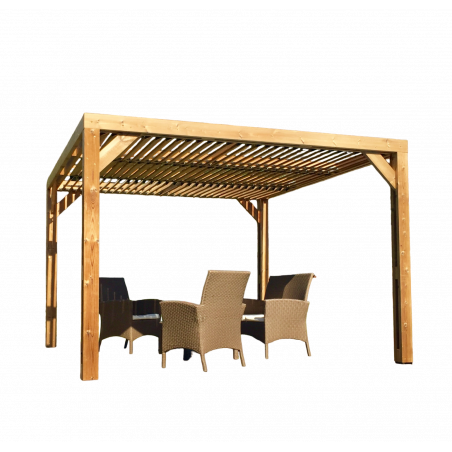 Pergola Thermauvent in Legno Trattato ad Alta Temperatura 341x313 H217 con Veneziane Mobili