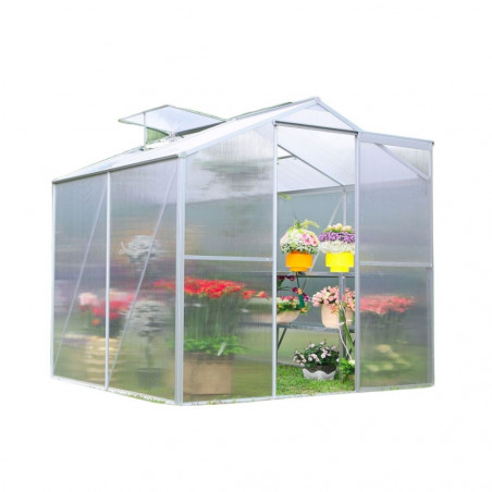 Serra da giardino in alluminio 188x127 cm – pannelli in policarbonato 4 mm – porta scorrevole e finestra tetto – 2,39 m² – SR1912J Foresta