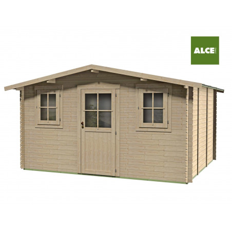 Casetta in legno da giardino 398x296 cm – Pareti 25 mm – Porta e finestra – Tetto perlinato – Abete naturale