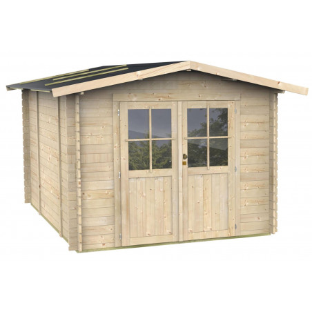 Casetta in legno da giardino 296x249 cm – Pareti 25 mm – Porta plexiglas con serratura – Abete naturale