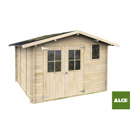 Casetta in legno da giardino 296x296 cm – Pareti 25 mm – Porta finestrata e finestra fissa – Abete naturale