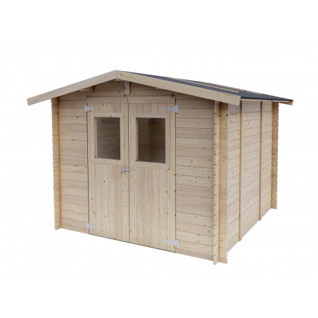 Casetta in legno da giardino 249x249 cm – Pareti 25 mm – Porta doppia finestrata – Tetto OSB – Abete naturale