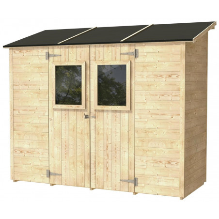 Casetta in legno da giardino 245x102 cm – Pareti 19 mm – Doppia porta finestrata – Pavimento incluso – Abete naturale